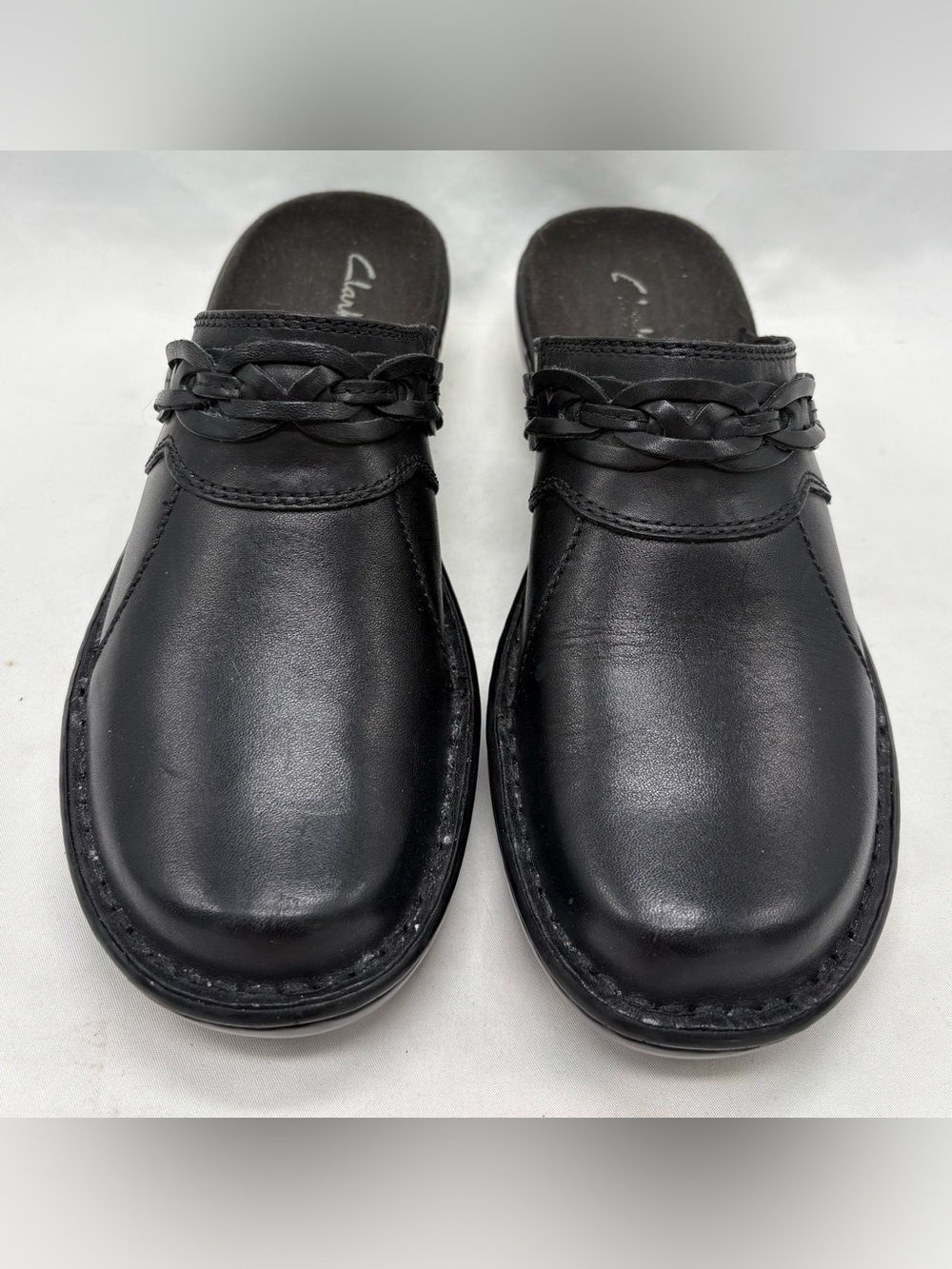 Clarks Artisan Collection Black Leather Mule Slip-on Heel Shoe Women's Size 8 M